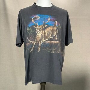 1994 Hazelwoods Buck Deer Graphic T-Shirt Faded‎ Black Distressed XL Wraparound